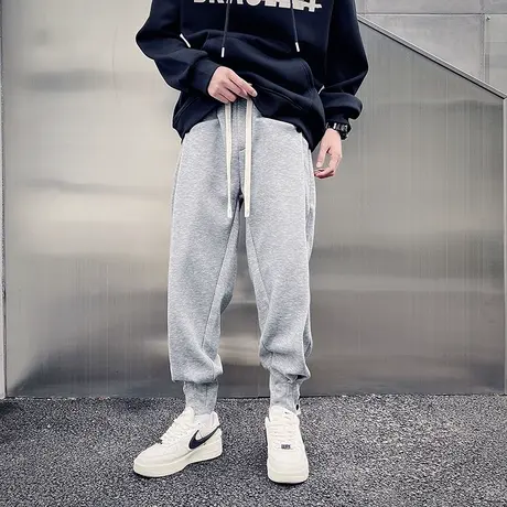 秋季男士运动裤休闲裤裤子卫裤宽松潮流束脚纯色百搭设计感排扣商品大图