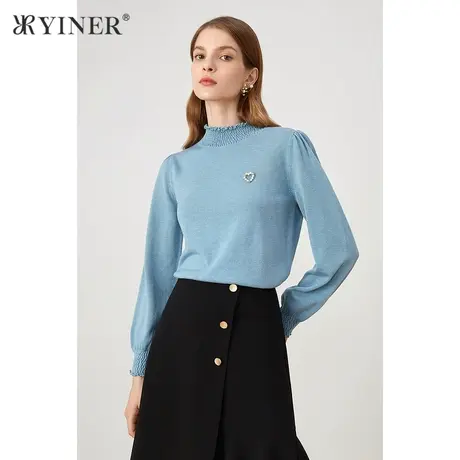 YINER音儿女装2021秋季新款半高领长袖毛针织衫商品大图
