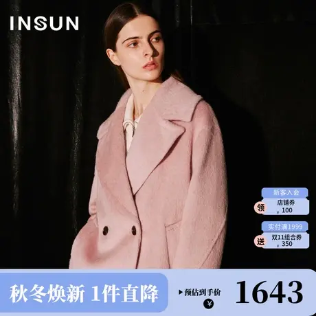 恩裳COVER2023冬装新款落肩廓形大翻领设计羊毛羊驼毛大衣女外套图片