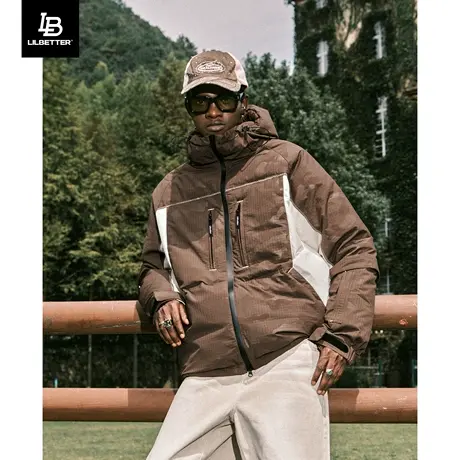 Lilbetter棉服男连帽棉衣中长款夹克棉袄保暖美式冬装肌理厚外套商品大图