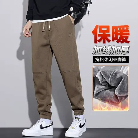 美式束脚加绒保温运动卫裤秋冬款男装加厚休闲裤子冬季2023年新款商品大图
