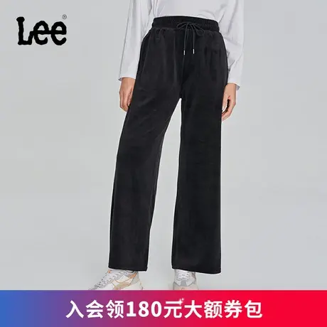 LeeXLINE23秋冬新品宽腿裤黑色丝绒运动裤女休闲裤LWB007349204图片