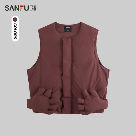 三福2023冬男士街潮趣味手掌马甲 宽松和尚领短款外套男478017图片