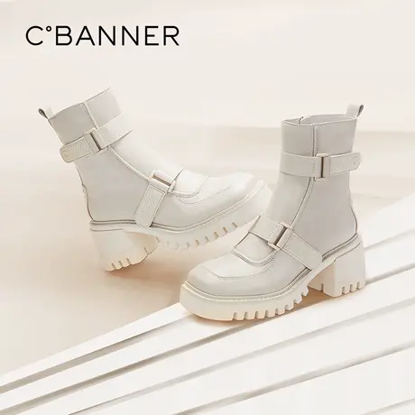 【直播间】千百度女鞋秋冬新款真皮时装靴瘦瘦靴骑士靴中筒靴松糕商品大图