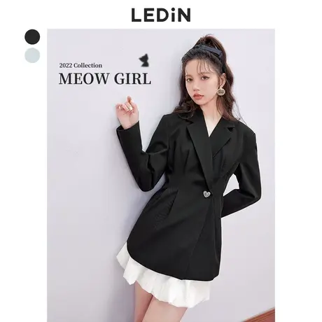 乐町简约收腰西装休闲秋季新款黑色西装外套女宽松设计感小众图片