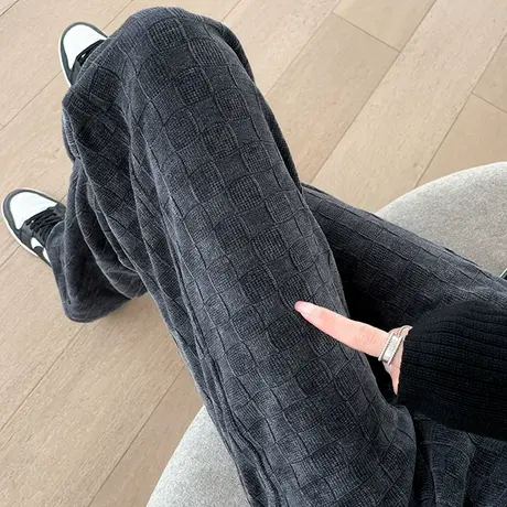 灯芯绒阔腿裤女秋冬高腰垂感宽松休闲加长款雪尼尔棋盘格直筒裤子商品大图