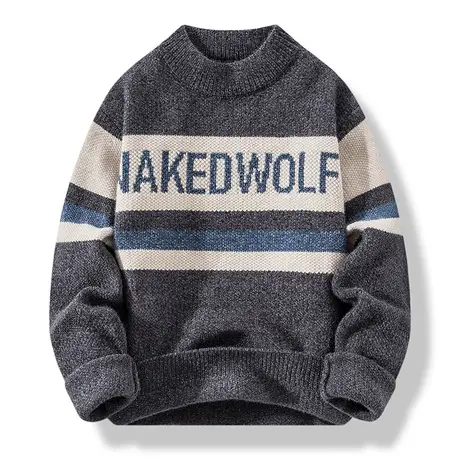 撞色毛衣男2023秋冬潮牌针织衫青少年宽松羊毛衫圆领加厚保暖线衣商品大图