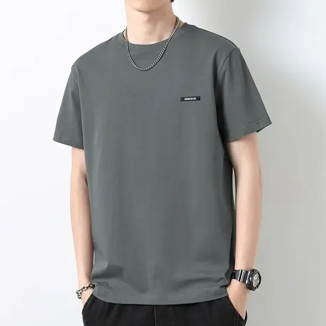 重磅纯棉短袖t恤男装2025新款夏季液氨长绒棉全棉半袖圆领体恤衫商品大图