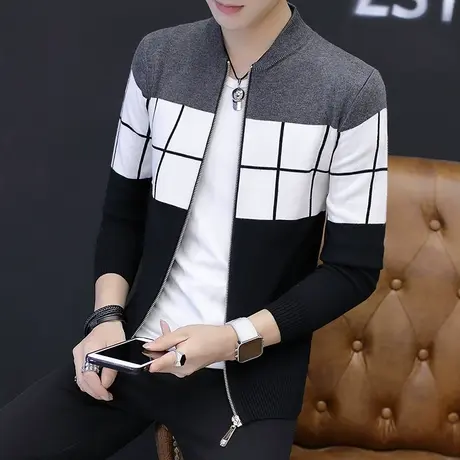 男士外套春秋季2023新款夹克韩版潮流休闲帅气针织开衫男秋装衣服商品大图