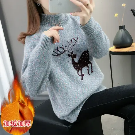 加绒加厚雪尼尔毛衣女秋冬2024年新款女士宽松高领针织打底衫洋气商品大图