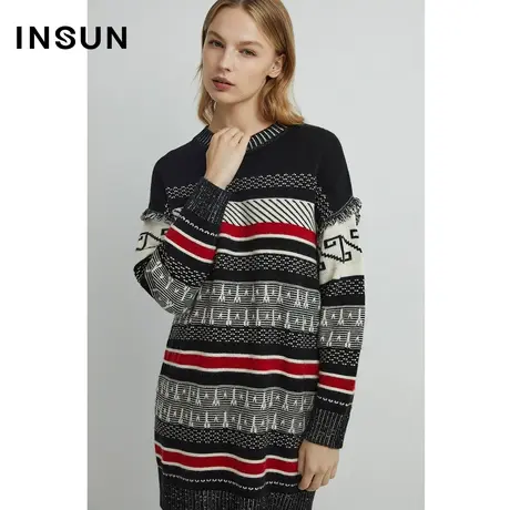 INSUN恩裳线上专选冬季撞色条纹休闲百搭毛织衫商品大图