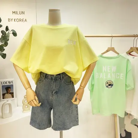 2021新款春夏糖果色T恤韩国东大门小众洋气短袖上衣潮原宿风大码商品大图