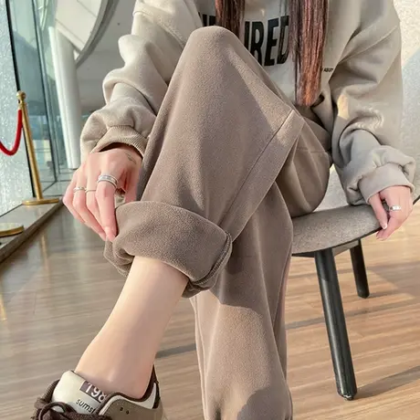 加绒运动裤女冬季新款加厚高腰休闲小个子束脚卫裤摇粒绒哈伦裤子商品大图