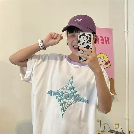 红续复古chic港味上衣短袖女夏季潮牌设计感宽松字母t恤oversize图片