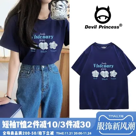 美式复古短袖t恤女夏2024宽松韩版ins潮oversize学生体恤半袖上衣商品大图