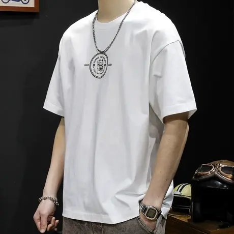重磅短袖t恤男夏季宽松大码潮牌加肥加大半袖男装白色男士体恤棉商品大图