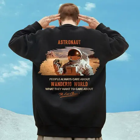 潮牌秋冬款加绒加厚 ins潮流加绒大码卡通圆领加肥加大码卫衣男潮图片