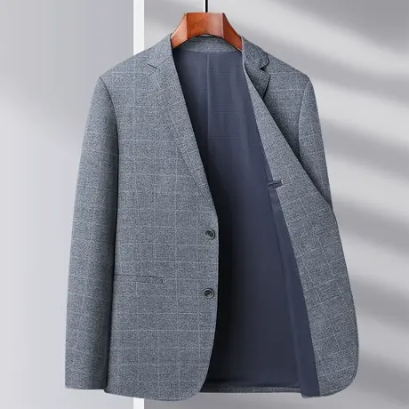 青中年休闲西装男士外套2023新款春季修身格子小西服男装单上衣薄商品大图