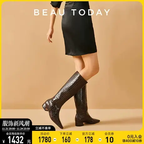 BeauToday骑士靴女高筒2024新款瘦瘦靴女春秋BT显瘦长筒靴女粗腿图片