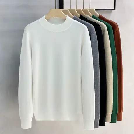 厚实肌理感半高领毛线衣男士含羊毛衫秋冬季内搭中领打底针织衫男图片