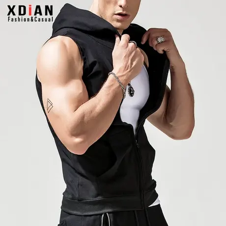 无袖卫衣男连帽背心运动健身带帽衫坎肩马甲T恤春秋薄款夹克外套商品大图