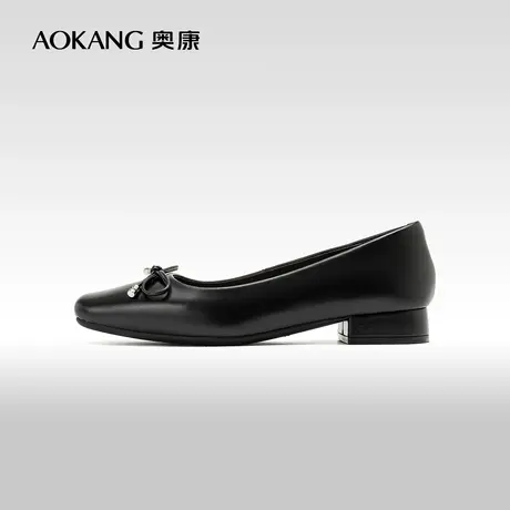 【雅致花语】奥康女鞋 新款气质小方头单鞋优雅蝴蝶结潮商品大图