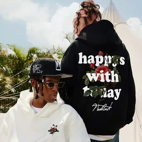 Nuthink美式高街西海岸加绒加厚玫瑰卫衣潮牌男春季大码情侣外套商品大图