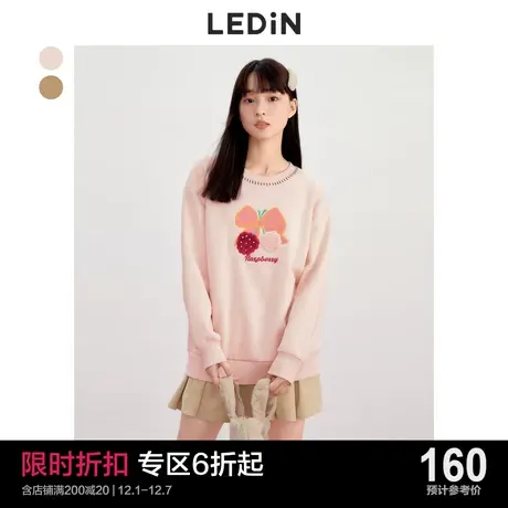 乐町甜美立体工艺卫衣休闲秋冬新款条纹套头圆领卫衣女宽松ins潮图片