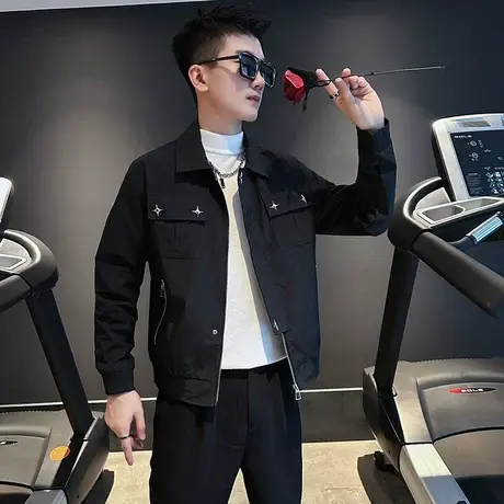 美式复古痞帅飞行员工装夹克男2023春秋高级感ins机车服小众外套商品大图