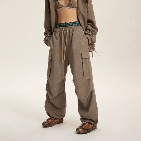 复古潮牌设计感工装裤女春秋2024新款宽松阔腿裤休闲裤ins拖地裤商品大图