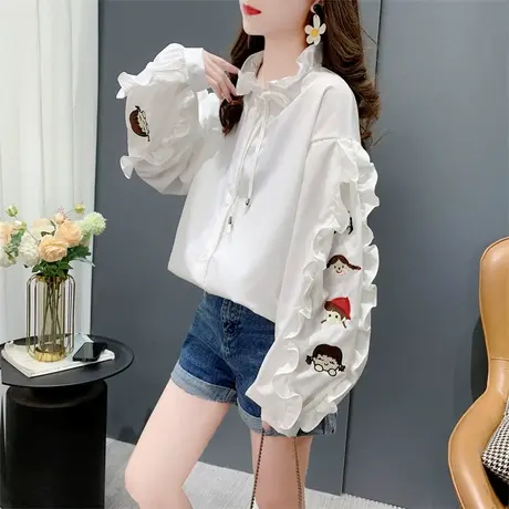 法式刺绣别致白色衬衫女春季2024新款宽松设计感小众洋气内搭上衣商品大图