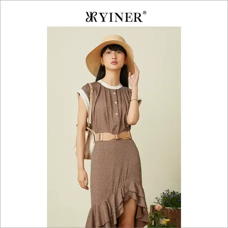 YINER音儿女装2022夏季撞色拼波点桑蚕丝短袖衬衫图片