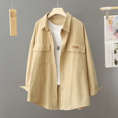 韩版复古长袖衬衫外套女2024早春季新款宽松慵懒风上衣男友风衬衣商品大图