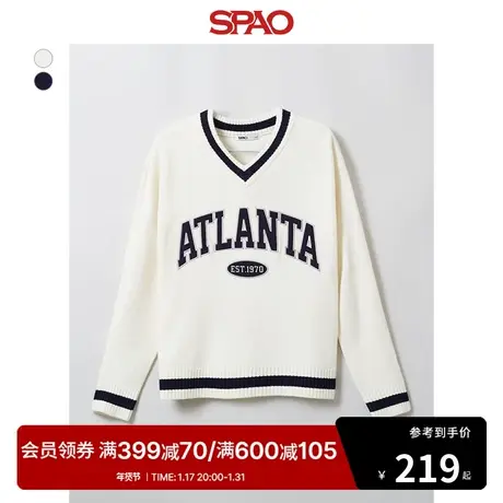 SPAO韩国同款2024年春季新款男士休闲V领长袖毛衣SPKWE12C53图片
