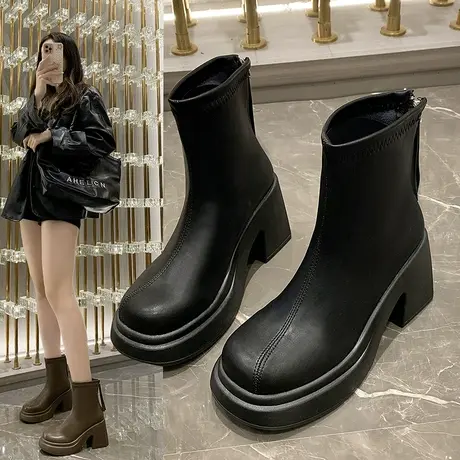 小个子韩版时装靴子女冬2024新款粗跟马丁靴高跟鞋气质小短靴女靴图片