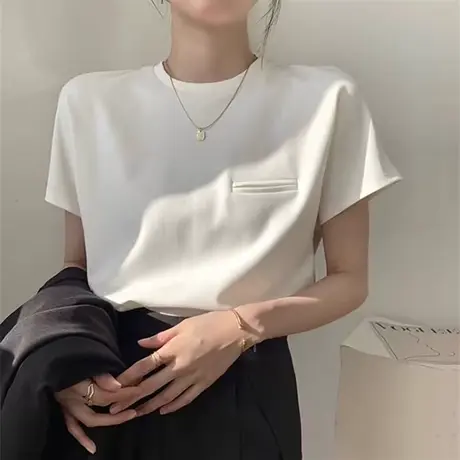 韩版高级感短袖T恤女夏装宽松百搭外穿打底衫圆领半袖体恤上衣潮商品大图