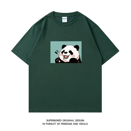 夏季ins港风可爱卡通熊猫憨憨短袖T恤男潮流半袖纯棉宽松半袖体恤图片