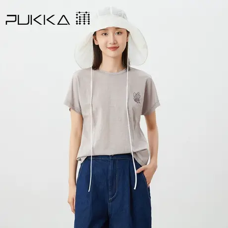 蒲PUKKA原创设计2023夏装复古极简风百搭连肩袖大圆领短袖T恤图片