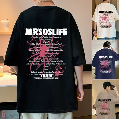 美式高街小众设计蜘蛛印花短袖t恤男宽松百搭慵懒圆领情侣打底衫商品大图
