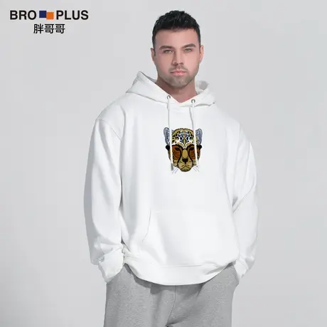 胖哥哥春秋款连帽卫衣男厚款宽松加大码豹子重磅纯棉帽衫男士外套图片