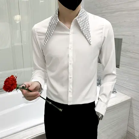 潮牌个性长袖衬衫男春季网红设计感衬衣百搭时尚美发型师夜店男装商品大图