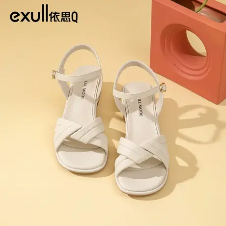 依思q高跟凉鞋女款2024新款一字扣带粗跟法师温柔晚晚风夏季女鞋商品大图