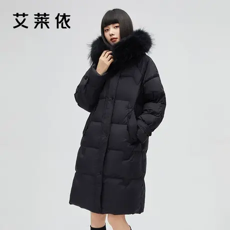 艾莱依大毛领羽绒服女中长款新品连帽白鸭绒冬季加厚高端大牌外套图片