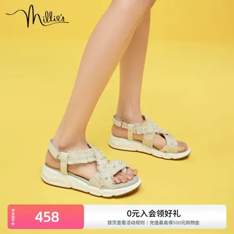 millies妙丽新款时尚休闲通勤珍珠小香风厚底女云朵凉鞋LG640BL2商品大图