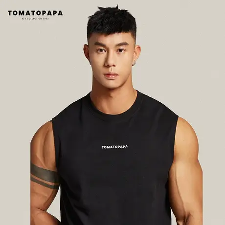 TOMATOPAPA简约背心男圆领坎肩潮牌字母印花基础百搭无袖运动上衣商品大图