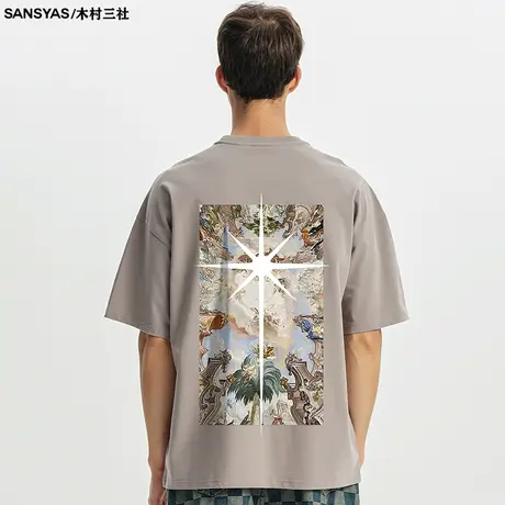 木村三社短袖t恤男夏季高街衣服小众设计感十字星印花休闲体恤商品大图