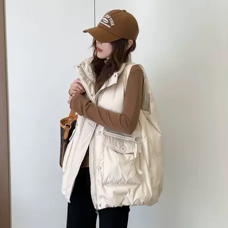 欧货羽绒服马甲女宽松白鸭绒外穿2023秋冬新款大口袋加厚背心马夹图片