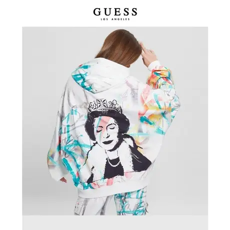 GUESSBANKSY23新款秋季女士经典涂鸦印花扎染连帽卫衣W3RQ24K9R31图片