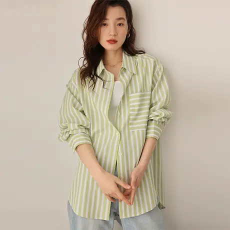 嘉茱莉2023年春夏新款条纹衬衫女设计感小众休闲时尚衬衣宽松外套商品大图