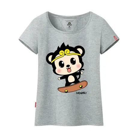 Ohlyah男女装夏情侣短袖圆领T恤白色修身可爱卡通印花图案体恤衫商品大图